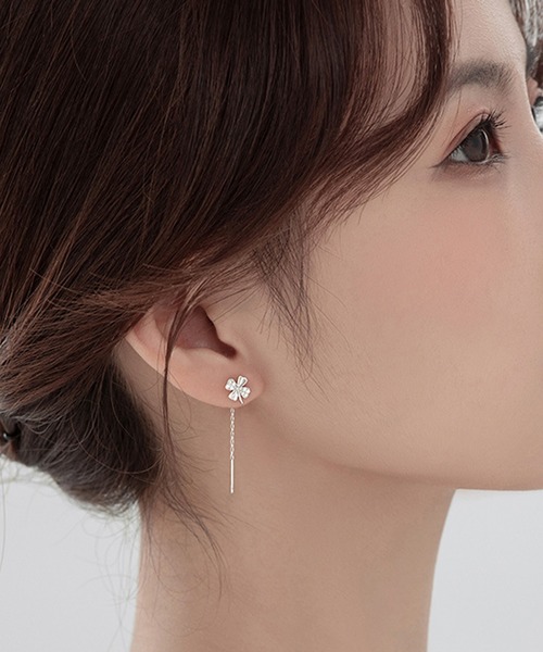 セール】ビジュー クローバー ロング チェーン ピアス（ピアス