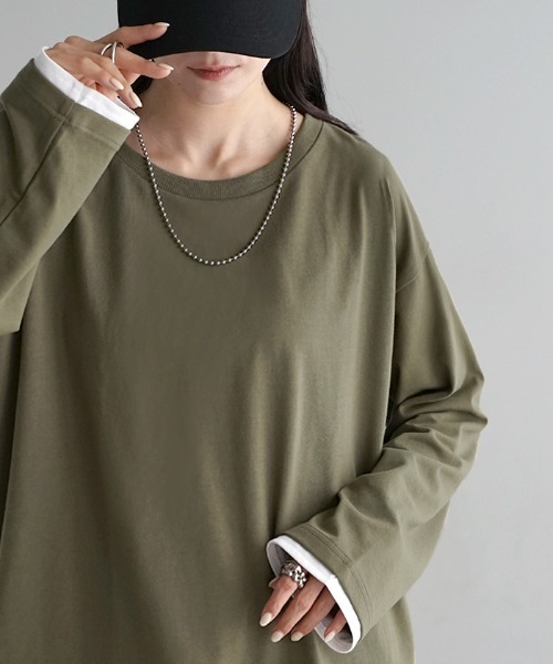 HUG.U(ハグユー)の「フェイクレイヤード オーバーサイズロンT(Tシャツ/カットソー・レディース・ブラック/カーキ/ダークグレー/ネイビー/ライトグレー・L/M)」の9枚目の写真
