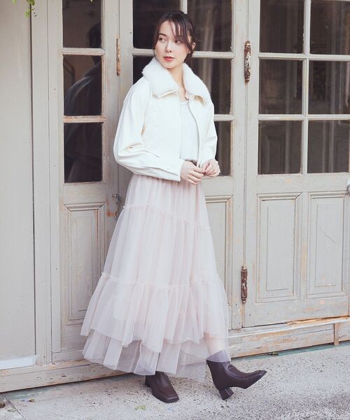 earth music&ecology（アースミュージックアンドエコロジー）の「イレギュラーヘム段々チュールスカート（スカート・レディース・ライトベージュ/ブラック/アイボリー/グリーン系その他2・FREE）」の6枚目の写真