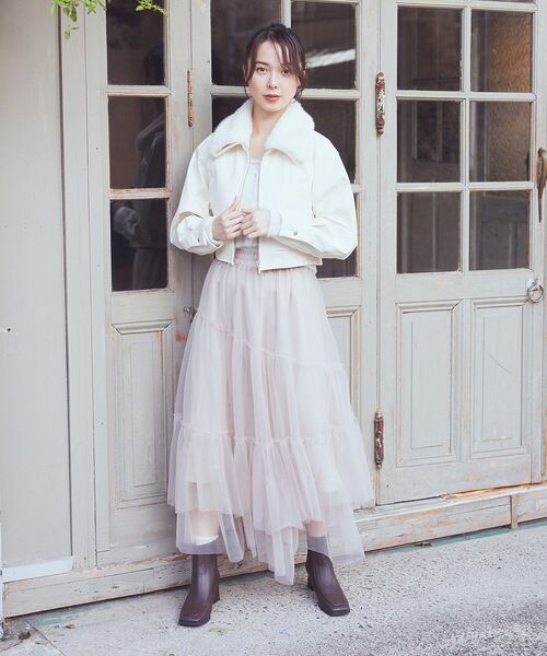 earth music&ecology（アースミュージックアンドエコロジー）の「イレギュラーヘム段々チュールスカート（スカート・レディース・ライトベージュ/ブラック/アイボリー/グリーン系その他2・FREE）」の7枚目の写真