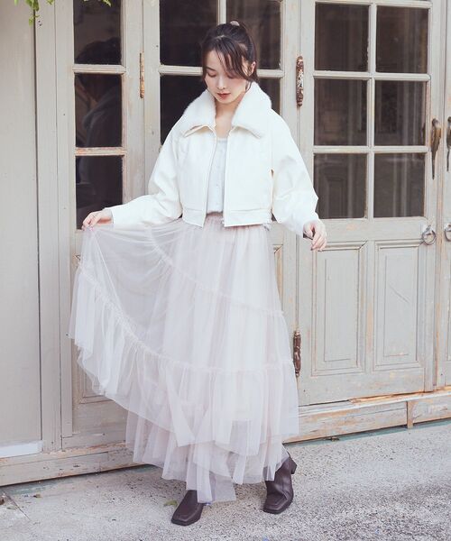 earth music&ecology（アースミュージックアンドエコロジー）の「イレギュラーヘム段々チュールスカート（スカート・レディース・ライトベージュ/ブラック/アイボリー/グリーン系その他2・FREE）」の8枚目の写真