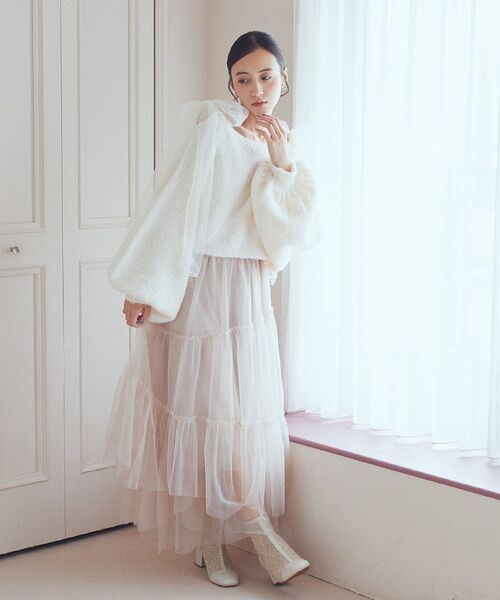 earth music&ecology（アースミュージックアンドエコロジー）の「イレギュラーヘム段々チュールスカート（スカート・レディース・ライトベージュ/ブラック/アイボリー/グリーン系その他2・FREE）」の10枚目の写真