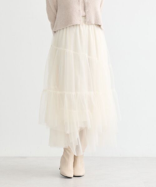 earth music&ecology（アースミュージックアンドエコロジー）の「イレギュラーヘム段々チュールスカート（スカート・レディース・ライトベージュ/ブラック/アイボリー/グリーン系その他2・FREE）」の12枚目の写真