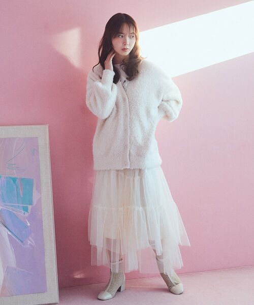 earth music&ecology（アースミュージックアンドエコロジー）の「イレギュラーヘム段々チュールスカート（スカート・レディース・ライトベージュ/ブラック/アイボリー/グリーン系その他2・FREE）」の20枚目の写真