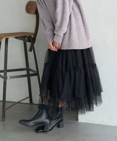 earth music&ecology（アースミュージックアンドエコロジー）の「イレギュラーヘム段々チュールスカート（スカート・レディース・ライトベージュ/ブラック/アイボリー/グリーン系その他2・FREE）」の21枚目の写真