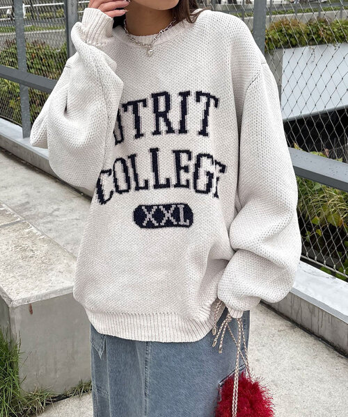 CIAOPANIC（チャオパニック）の「モールカレッジロゴニット（ニット/セーター・レディース・アイボリー/グレー/レッド・FREE）」の7枚目の写真