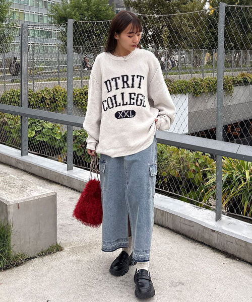 CIAOPANIC（チャオパニック）の「モールカレッジロゴニット（ニット/セーター・レディース・アイボリー/グレー/レッド・FREE）」の10枚目の写真