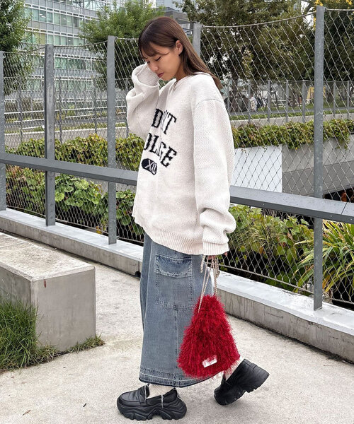 CIAOPANIC（チャオパニック）の「モールカレッジロゴニット（ニット/セーター・レディース・アイボリー/グレー/レッド・FREE）」の11枚目の写真