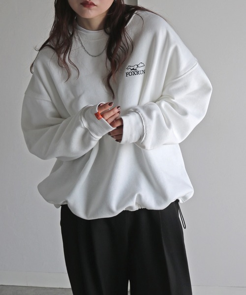 COURO（コウロ）の「【FOXRUN/フォックスラン】 別注 線画キツネ刺繍ドロストルーズシルエットスウェット（スウェット・レディース・ブラック/ホワイト/ネイビー/オートミール/チャコールグレー/グレー・L/M）」の7枚目の写真