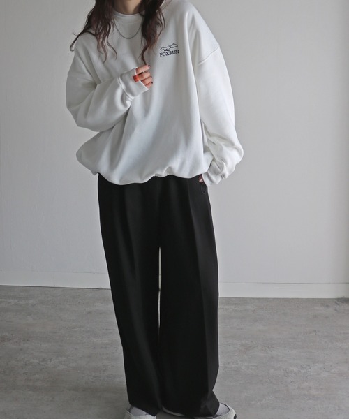 COURO（コウロ）の「【FOXRUN/フォックスラン】 別注 線画キツネ刺繍ドロストルーズシルエットスウェット（スウェット・レディース・ブラック/ホワイト/ネイビー/オートミール/チャコールグレー/グレー・L/M）」の8枚目の写真