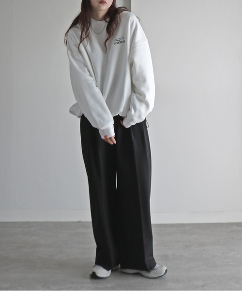 COURO（コウロ）の「【FOXRUN/フォックスラン】 別注 線画キツネ刺繍ドロストルーズシルエットスウェット（スウェット・レディース・ブラック/ホワイト/ネイビー/オートミール/チャコールグレー/グレー・L/M）」の9枚目の写真
