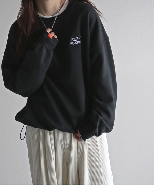 COURO（コウロ）の「【FOXRUN/フォックスラン】 別注 線画キツネ刺繍ドロストルーズシルエットスウェット（スウェット・レディース・ブラック/ホワイト/ネイビー/オートミール/チャコールグレー/グレー・L/M）」の10枚目の写真