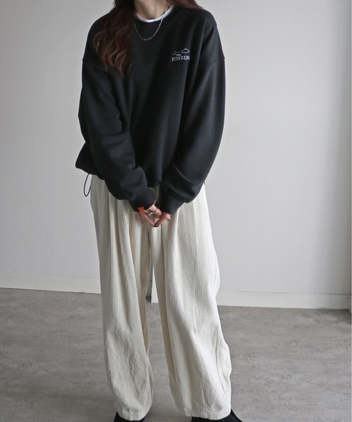 COURO（コウロ）の「【FOXRUN/フォックスラン】 別注 線画キツネ刺繍ドロストルーズシルエットスウェット（スウェット・レディース・ブラック/ホワイト/ネイビー/オートミール/チャコールグレー/グレー・L/M）」の11枚目の写真