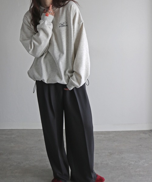 COURO（コウロ）の「【FOXRUN/フォックスラン】 別注 線画キツネ刺繍ドロストルーズシルエットスウェット（スウェット・レディース・ブラック/ホワイト/ネイビー/オートミール/チャコールグレー/グレー・L/M）」の20枚目の写真