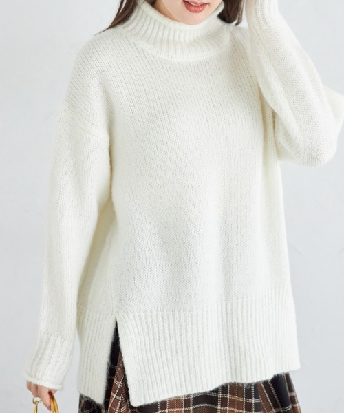 tocco closet(トッコ クローゼット)の「ハイネックドロップショルダーニットプルオーバー(ニット/セーター・レディース・ピンク/オフホワイト・M)」の6枚目の写真