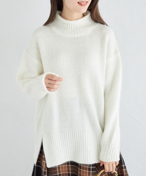 tocco closet(トッコ クローゼット)の「ハイネックドロップショルダーニットプルオーバー(ニット/セーター・レディース・ピンク/オフホワイト・M)」の7枚目の写真