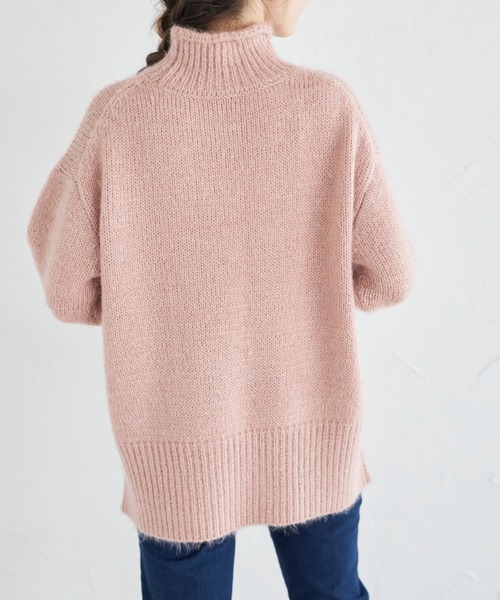 tocco closet(トッコ クローゼット)の「ハイネックドロップショルダーニットプルオーバー(ニット/セーター・レディース・ピンク/オフホワイト・M)」の10枚目の写真