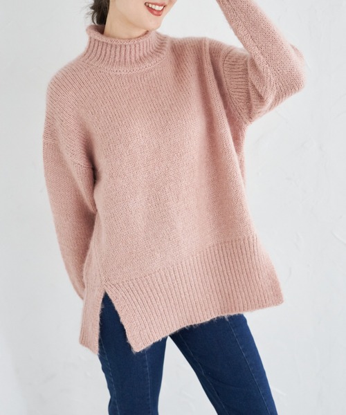 tocco closet(トッコ クローゼット)の「ハイネックドロップショルダーニットプルオーバー(ニット/セーター・レディース・ピンク/オフホワイト・M)」の11枚目の写真