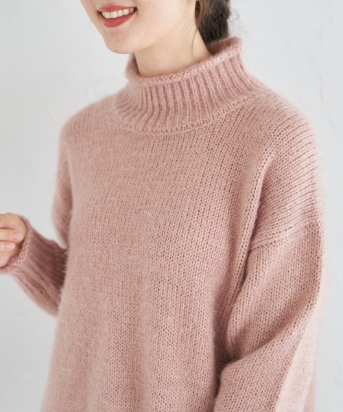 tocco closet(トッコ クローゼット)の「ハイネックドロップショルダーニットプルオーバー(ニット/セーター・レディース・ピンク/オフホワイト・M)」の12枚目の写真