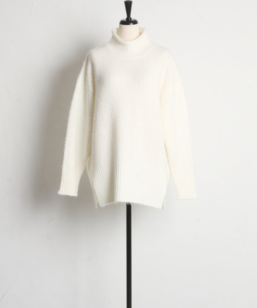 tocco closet(トッコ クローゼット)の「ハイネックドロップショルダーニットプルオーバー(ニット/セーター・レディース・ピンク/オフホワイト・M)」の13枚目の写真