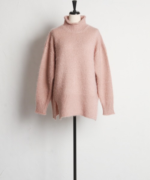 tocco closet(トッコ クローゼット)の「ハイネックドロップショルダーニットプルオーバー(ニット/セーター・レディース・ピンク/オフホワイト・M)」の14枚目の写真