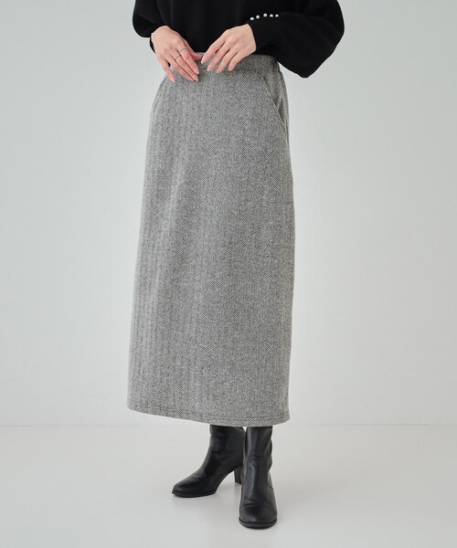 DRESKIP（ドレスキップ）の「◆【S-LL】クラシカルな装いに ヘリンボーン柄ナロースカート（スカート・レディース・ブラック系/チャコール/ベージュ系・01/02/03/04）」の4枚目の写真