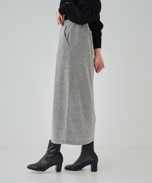 DRESKIP（ドレスキップ）の「◆【S-LL】クラシカルな装いに ヘリンボーン柄ナロースカート（スカート・レディース・ブラック系/チャコール/ベージュ系・01/02/03/04）」の5枚目の写真