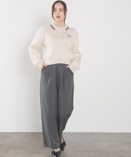 Honeys(ハニーズ)の「衿付ニットトップス(ポロシャツ・レディース・アイボリー/ブラック/杢グレー/ピンク・L/M/S)」の6枚目の写真