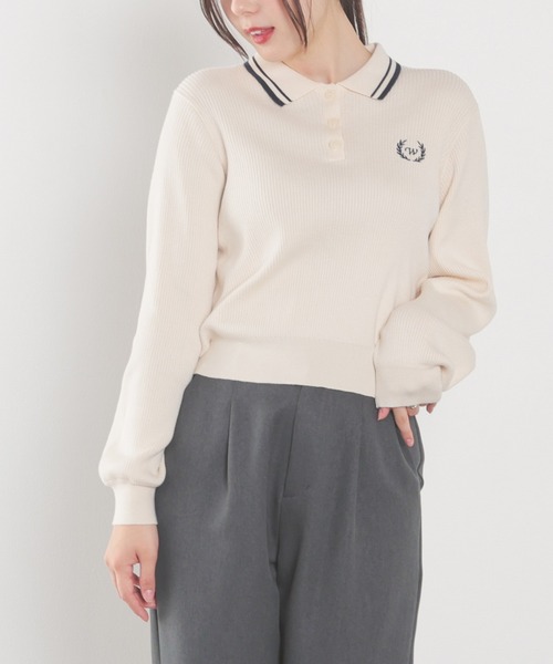 Honeys(ハニーズ)の「衿付ニットトップス(ポロシャツ・レディース・アイボリー/ブラック/杢グレー/ピンク・L/M/S)」の7枚目の写真