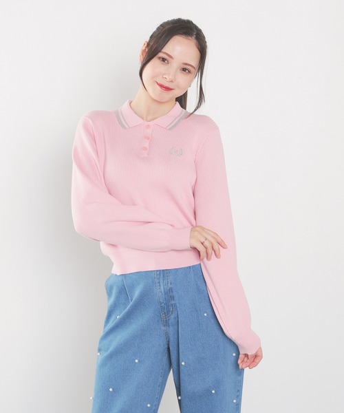 Honeys(ハニーズ)の「衿付ニットトップス(ポロシャツ・レディース・アイボリー/ブラック/杢グレー/ピンク・L/M/S)」の13枚目の写真