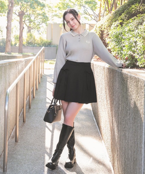 Honeys(ハニーズ)の「衿付ニットトップス(ポロシャツ・レディース・アイボリー/ブラック/杢グレー/ピンク・L/M/S)」の14枚目の写真