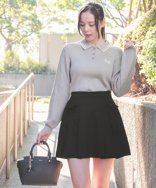 Honeys(ハニーズ)の「衿付ニットトップス(ポロシャツ・レディース・アイボリー/ブラック/杢グレー/ピンク・L/M/S)」の16枚目の写真