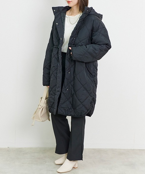 Fizz/フィズ】 ダイヤキルトフード付きロングジャケット（ナイロン