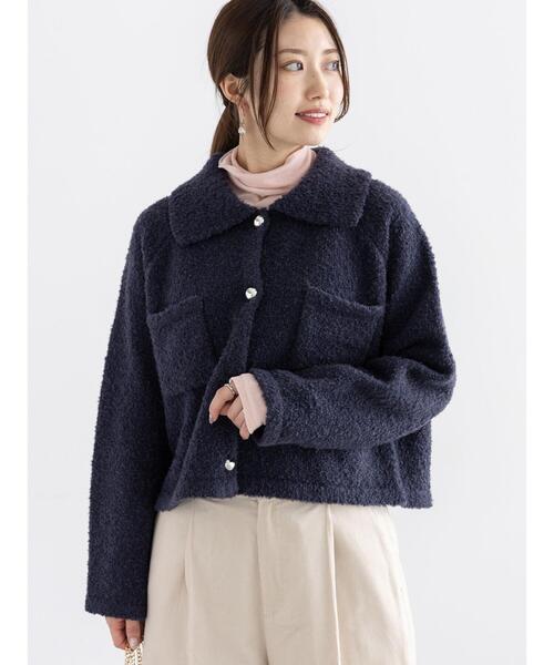 Te chichi(テチチ)の「衿付ニットジャケット(カーディガン/ボレロ・レディース・オフホワイト/ネイビー・F)」の2枚目の写真