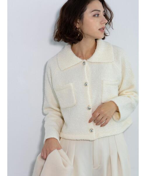 Te chichi(テチチ)の「衿付ニットジャケット(カーディガン/ボレロ・レディース・オフホワイト/ネイビー・F)」の1枚目の写真