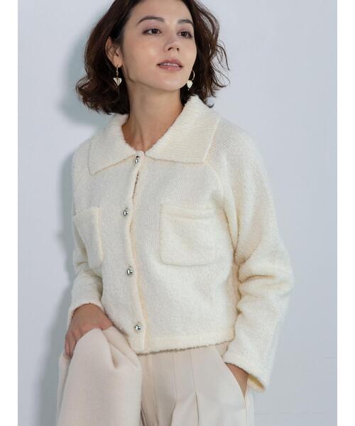 Te chichi(テチチ)の「衿付ニットジャケット(カーディガン/ボレロ・レディース・オフホワイト/ネイビー・F)」の8枚目の写真