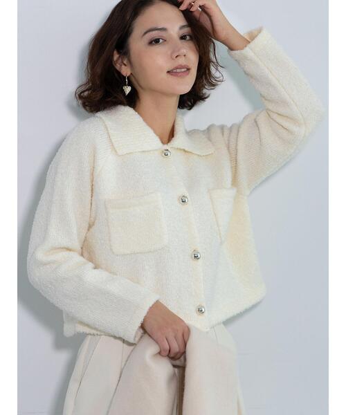 Te chichi(テチチ)の「衿付ニットジャケット(カーディガン/ボレロ・レディース・オフホワイト/ネイビー・F)」の9枚目の写真