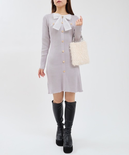 ASTORIA ODIER(アストリアオディール)の「リボン付きリブニットワンピース(ワンピース・レディース・ライトグレー/ラベンダー/アイボリー/ブラック・MEDIUM/LARGE)」の13枚目の写真