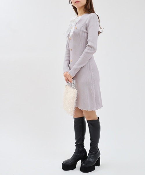 ASTORIA ODIER(アストリアオディール)の「リボン付きリブニットワンピース(ワンピース・レディース・ライトグレー/ラベンダー/アイボリー/ブラック・MEDIUM/LARGE)」の12枚目の写真