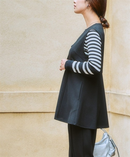 レディース ジレ セットアップ ペプラムジレ＋ パンツ 有 春 | S/M/L/LL | ニッセン nissen ジレセットアップ（ペプラムジレ＋パンツ）＜大きいサイズ有