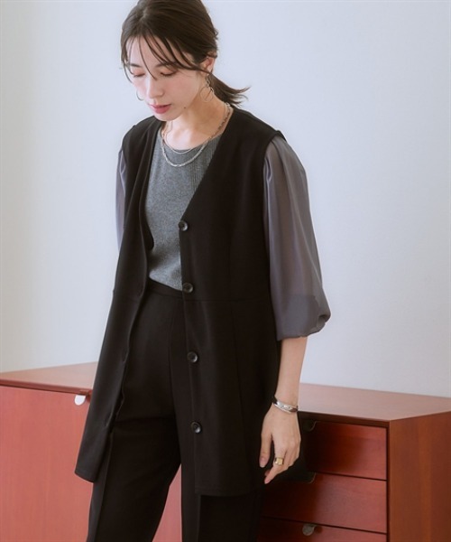 nissen(ニッセン)の「ジレセットアップ(ペプラムジレ+パンツ)(スーツセット・レディース・ブラック/ベージュ・LL/L/M/S/3L)」の6枚目の写真