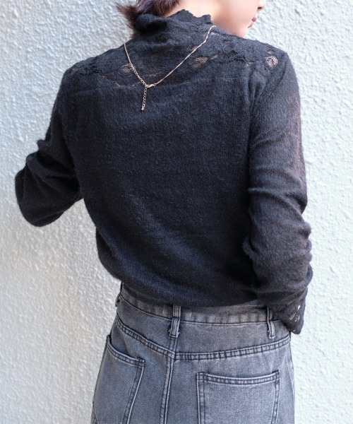 Rejoule（リジュール）の「起毛レースボトルネックトップス（Tシャツ/カットソー・レディース・アイボリー/ブラック・FREE）」の10枚目の写真