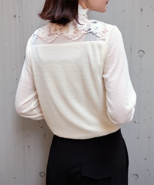 Rejoule（リジュール）の「起毛レースボトルネックトップス（Tシャツ/カットソー・レディース・アイボリー/ブラック・FREE）」の6枚目の写真