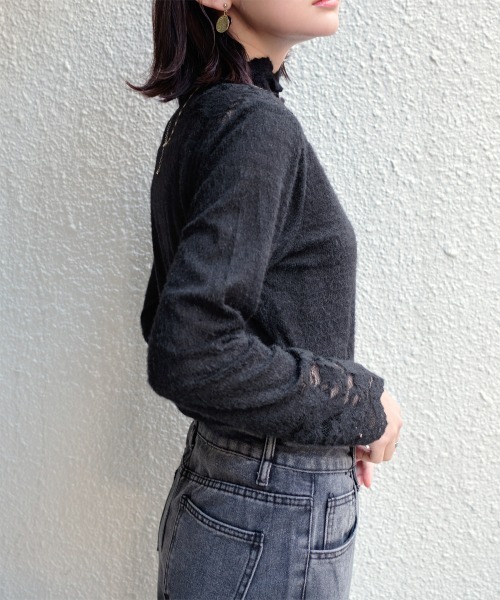 Rejoule（リジュール）の「起毛レースボトルネックトップス（Tシャツ/カットソー・レディース・アイボリー/ブラック・FREE）」の9枚目の写真