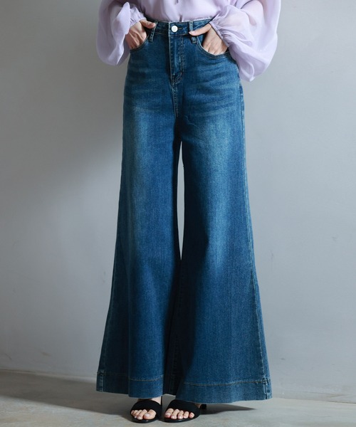 ハイウエスト ワイドレッグ 脚長効果 無地 お洒落 S~XL ワイドパンツ ハイウエストスラックス脚長 | ミニミニストア