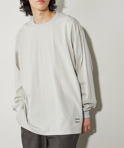 CITEN(シテン)の「<CITEN>ピンボーダーロンT(Tシャツ/カットソー・メンズ・ライム/ブラック/ライトグレー・M/L)」の4枚目の写真