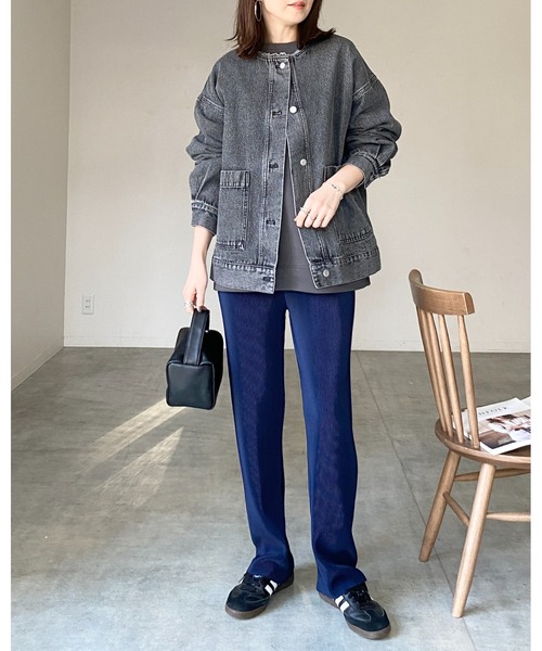 セール】オーバーサイズ襟フリンジノーカラーデニムジャケット（デニム