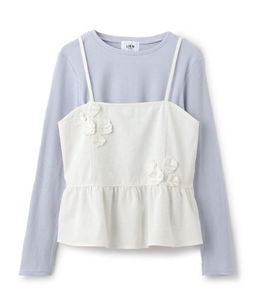 petit main LIEN（プティマインリアン）の「【リンク】花ビスチェ長Tセット（Tシャツ/カットソー・レディース・ブルー/アイボリー・F）」の5枚目の写真