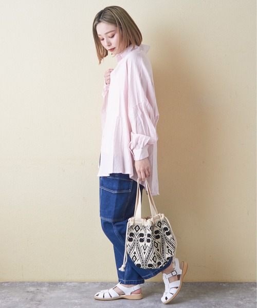 CUBE SUGAR（キューブシュガー）の「ナイロンジャガード柄巾着ミニトートバッグ（トートバッグ・レディース・ナチュラル/ブラック/ブルー・M）」の5枚目の写真