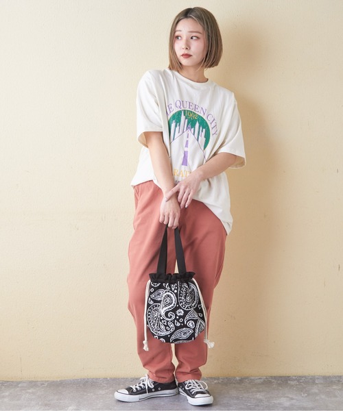 CUBE SUGAR（キューブシュガー）の「ナイロンジャガード柄巾着ミニトートバッグ（トートバッグ・レディース・ナチュラル/ブラック/ブルー・M）」の8枚目の写真